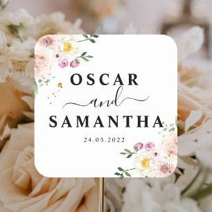 Elegant Colorful Beauty Flowers & Gold Drups Vierkante Sticker