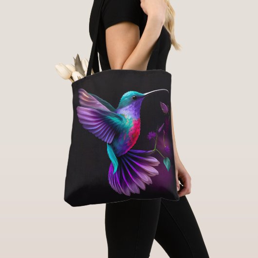 Elegant Colorful Blauwgroen Paars Hummingbird Artw Tote Bag (Dichtbij)