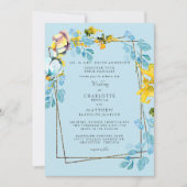 Elegant Colorful Blue & Yellow Floral Wedding Kaart (Voorkant)