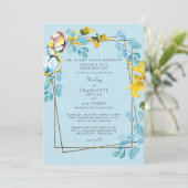 Elegant Colorful Blue & Yellow Floral Wedding Kaart (Staand voorkant)