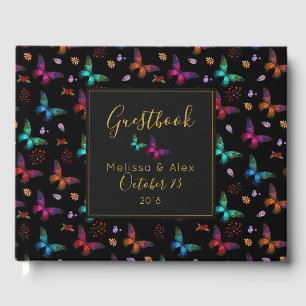 Elegant Colorful Butterflies op Black Wedding Gastenboek