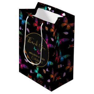 Elegant Colorful Butterflies op Black Wedding Medium Cadeauzakje