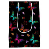 Elegant Colorful Butterflies op Black Wedding Medium Cadeauzakje (Achterkant)