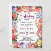 Elegant Colorful Floral 36th Birthday Party Kaart (Voorkant)