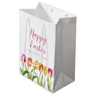 Elegant Colorful Floral Waterverf Tulips Medium Cadeauzakje
