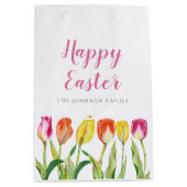 Elegant Colorful Floral Waterverf Tulips Medium Cadeauzakje (Voorkant)