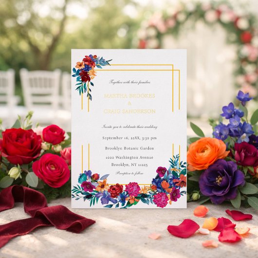Elegant Colorful Floral Wedding Folie Uitnodiging