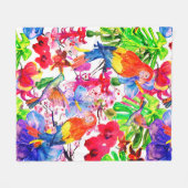 Elegant Colorful Flowers and Parrot Bird Fleece Deken (Voorkant (Horizontaal))