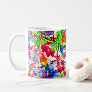 Elegant Colorful Flowers and Parrot Bird Koffiemok