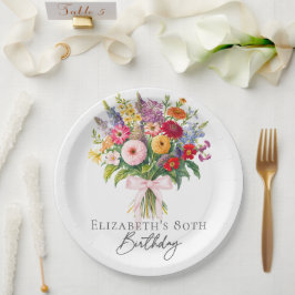 Elegant Colorful Garden Flowers Bouquet Birthday Papieren Bordje