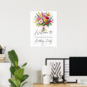 Elegant Colorful Garden Flowers Bouquet Birthday Poster (Thuiskantoor)
