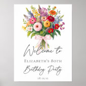 Elegant Colorful Garden Flowers Bouquet Birthday Poster (Voorkant)
