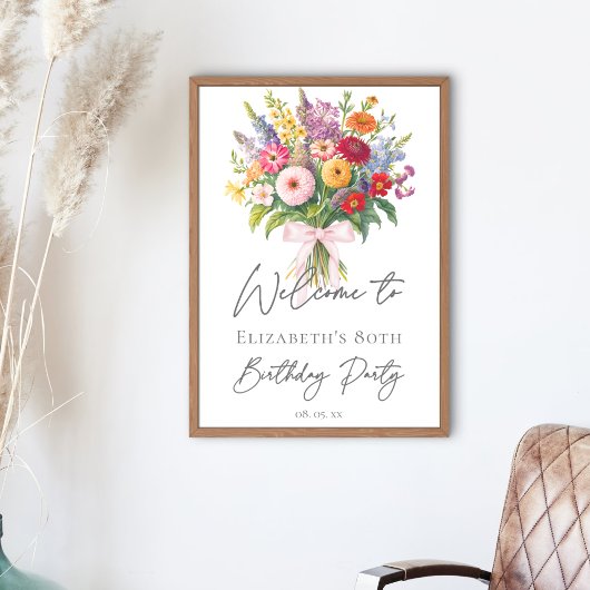 Elegant Colorful Garden Flowers Bouquet Birthday Poster