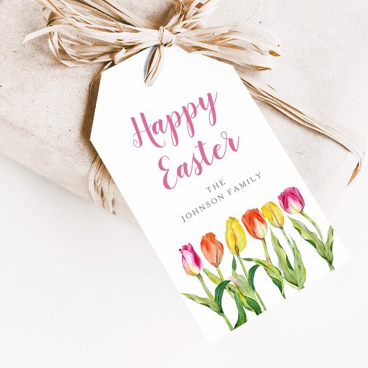 Elegant Colorful Happy Easter Floral Tulip Cadeaulabel