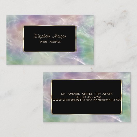 Elegant Colorful Iridescente Pearl Holographic Visitekaartje (Voorkant / Achterkant)