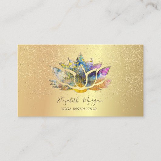 Elegant Colorful Lotus Gold Confetti Yoga Visitekaartje (Voorkant)