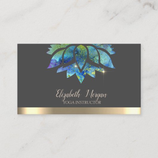 Elegant Colorful Lotus Gold Stripe Yoga Visitekaartje (Voorkant)