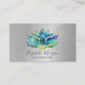 Elegant Colorful Lotus Silver Confetti Yoga Visitekaartje (Voorkant)
