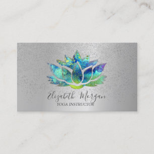 Elegant Colorful Lotus Silver Confetti Yoga Visitekaartje