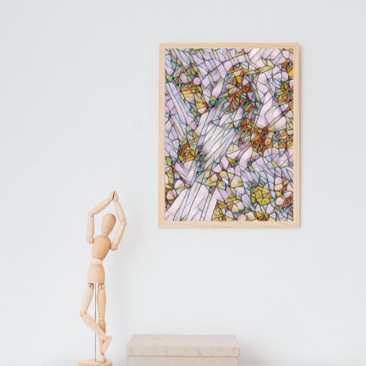 Elegant Colorful Mosaic Illustrated Bird Art Poster