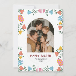 Elegant Colorful Oval Floral Easter Family Photo Feestdagenkaart