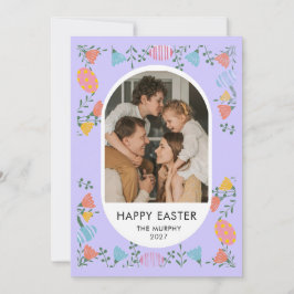Elegant Colorful Oval Floral Easter Family Photo Feestdagenkaart