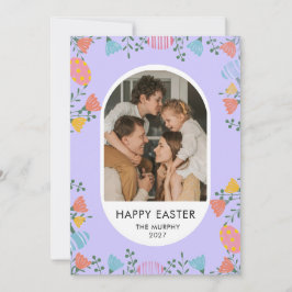Elegant Colorful Oval Floral Easter Family Photo Feestdagenkaart