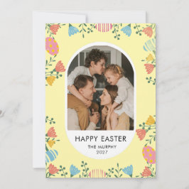 Elegant Colorful Oval Floral Easter Family Photo Feestdagenkaart