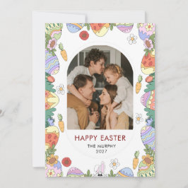 Elegant Colorful Oval Floral Easter Family Photo Feestdagenkaart