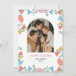 Elegant Colorful Oval Floral Easter Family Photo Feestdagenkaart