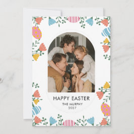 Elegant Colorful Oval Floral Easter Family Photo Feestdagenkaart