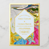 Elegant Colorful Painting Abstract Wedding Gold Folie Uitnodiging (Voorkant)
