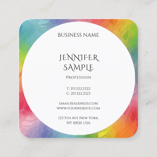 Elegant Colorful Persoonlijke Abstracte Sjabloon Vierkante Visitekaartje (Achterkant)