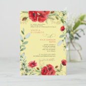 Elegant Colorful Red Poppies Yellow Weddenschap Kaart (Staand voorkant)