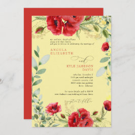 Elegant Colorful Red Poppies Yellow Weddenschap Kaart