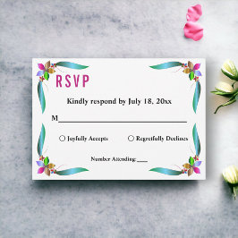 Elegant Colorful Roos Shiny Modern Floral Wedding RSVP Kaartje