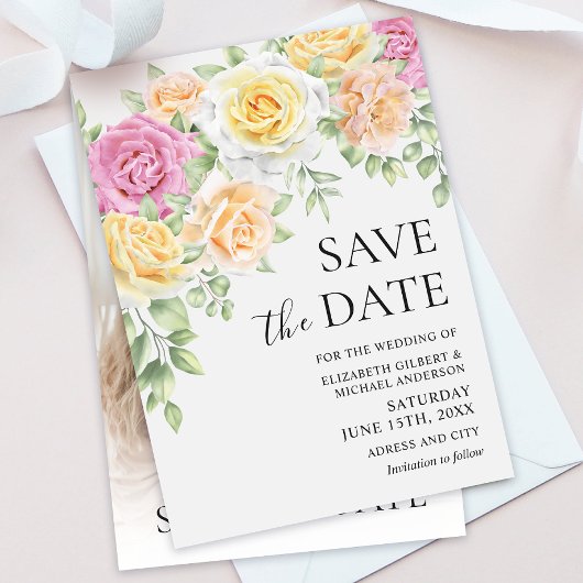 Elegant Colorful Rozen Weddenschap Save the Dates Kaart