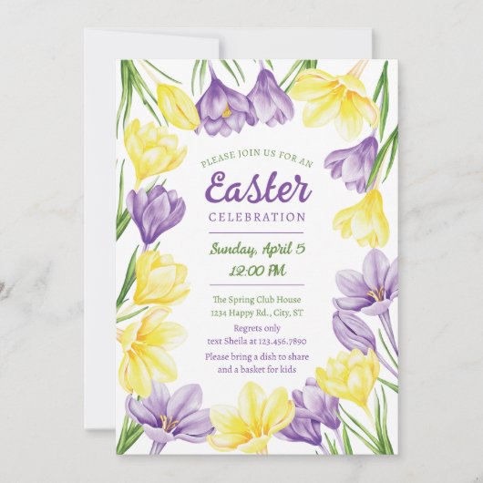 Elegant Colorful Spring Crocus Pasen Kaart (Voorkant)