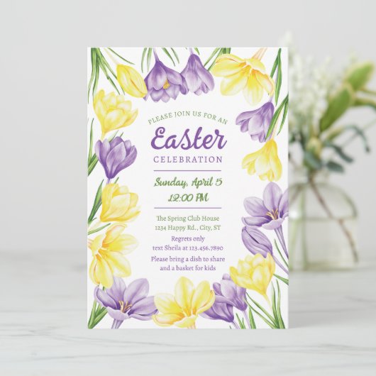 Elegant Colorful Spring Crocus Pasen Kaart (Staand voorkant)