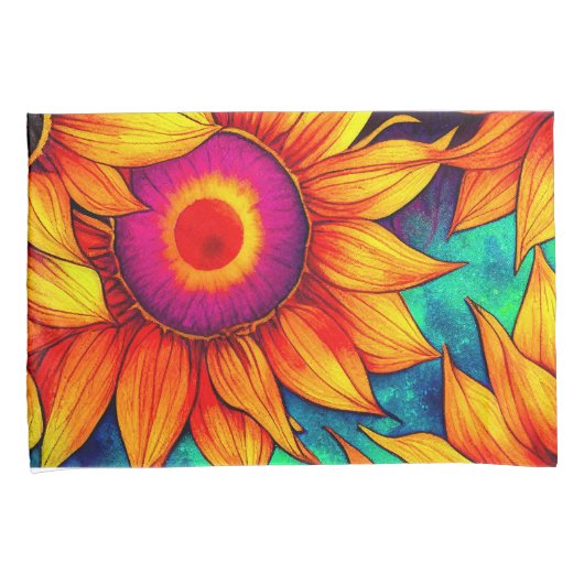 Elegant Colorful Sunflower Flower Power Artwork | Kussensloop (Voorkant-Rechts)