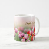 Elegant Colorful Tulip Florals Aangepaste naam Koffiemok (Voorkant rechts)