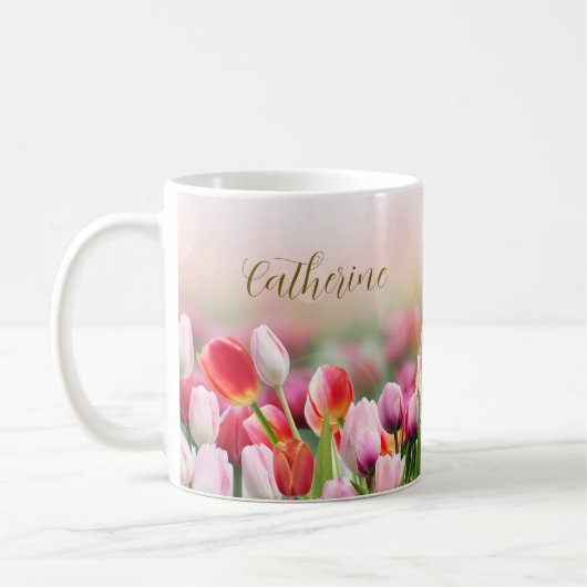 Elegant Colorful Tulip Florals Aangepaste naam Koffiemok (Links)