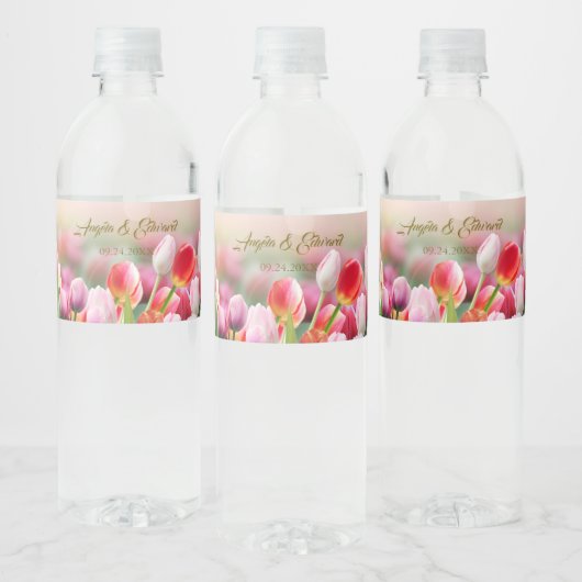 Elegant Colorful Tulip Florals Wedding Waterfles Etiket (Flessen)