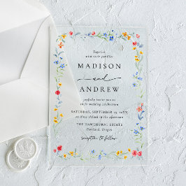 Elegant Colorful Wildflower Meadow Wedding Acryl Uitnodigingen
