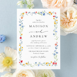 Elegant Colorful Wildflower Meadow Wedding Kaart