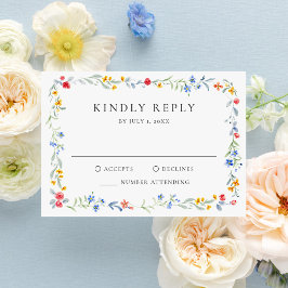 Elegant Colorful Wildflower Meadow Wedding RSVP Kaartje