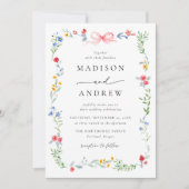 Elegant Colorful Wildflower Pink Bow Wedding Kaart (Voorkant)