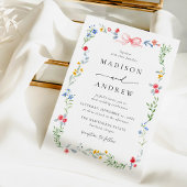 Elegant Colorful Wildflower Pink Bow Wedding Kaart