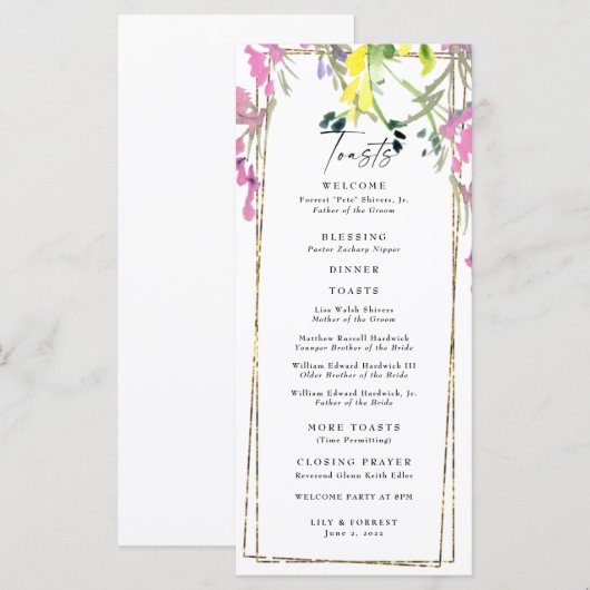Elegant Colorful Wildflower Weddenprogramma Menu (Voorkant / Achterkant)