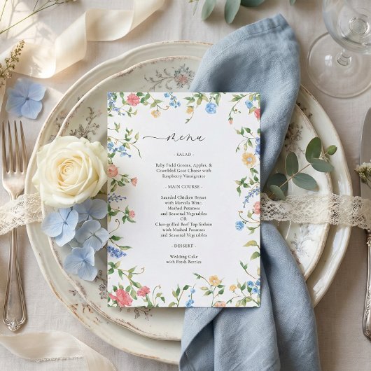 Elegant Colorful Wildflower Wedding Menu